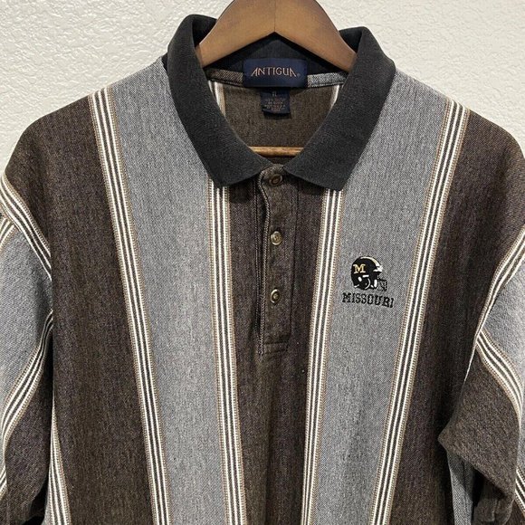 VINTAGE Missouri Football Polo Shirt Adult XL Striped Vertical Mens 90s - Picture 2 of 5